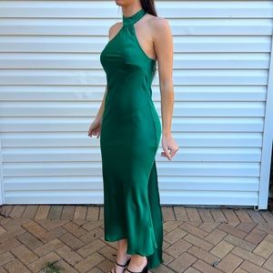 Size  Emerald green satin halter dress. prom or wedding